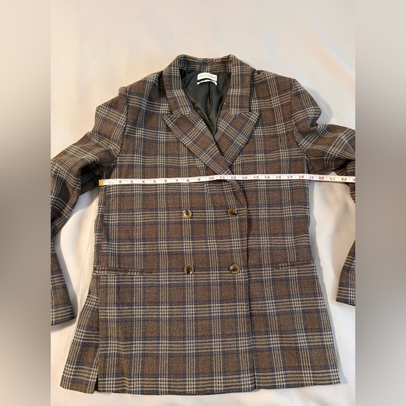 Urban‎ Outfitters Sz Large  Linen Beige /Brown Plaid Blazer - Picture 4 of 10